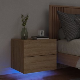 Mesita de noche de pared con luces LED roble