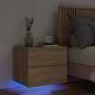Mesita de noche de pared con luces LED roble Sonoma