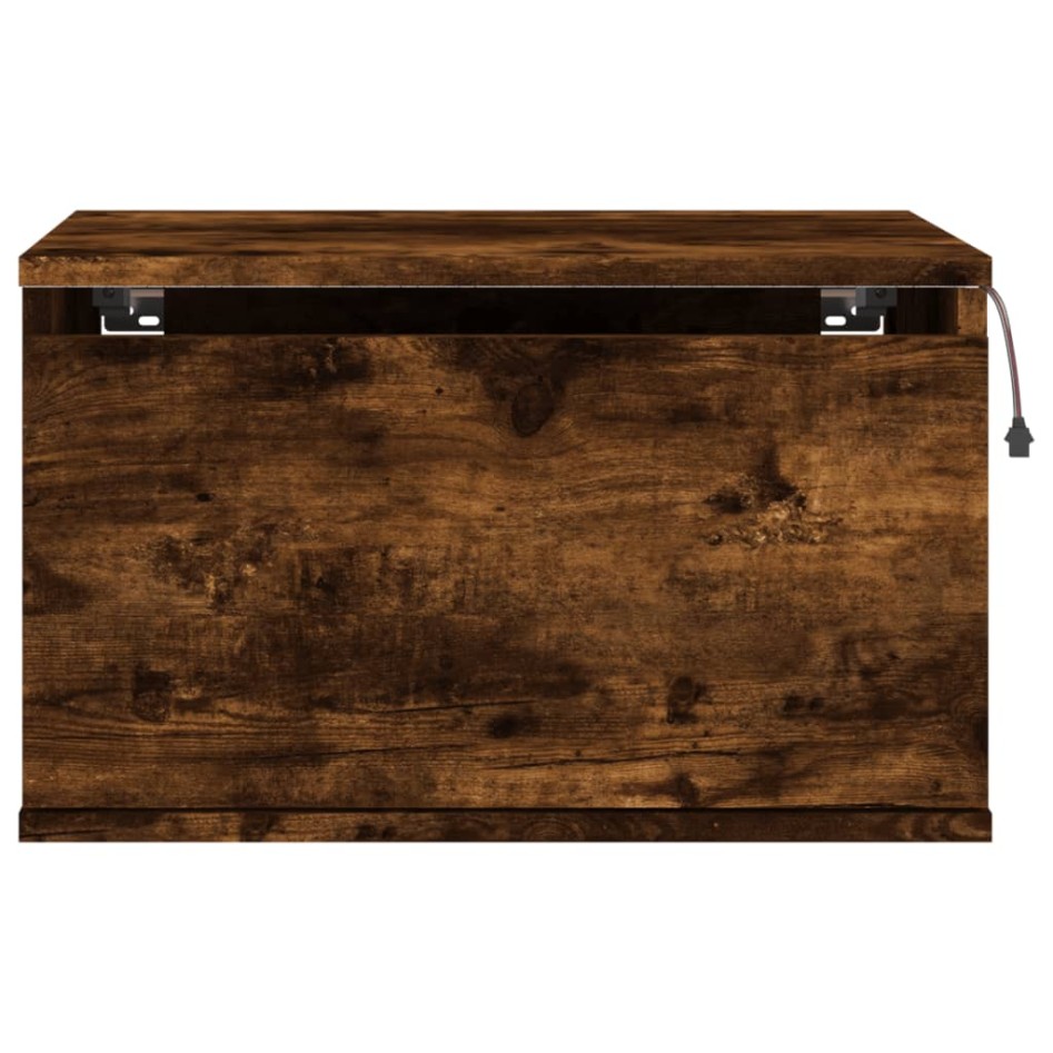 Mesitas de noche de pared con luces LED 2 uds roble