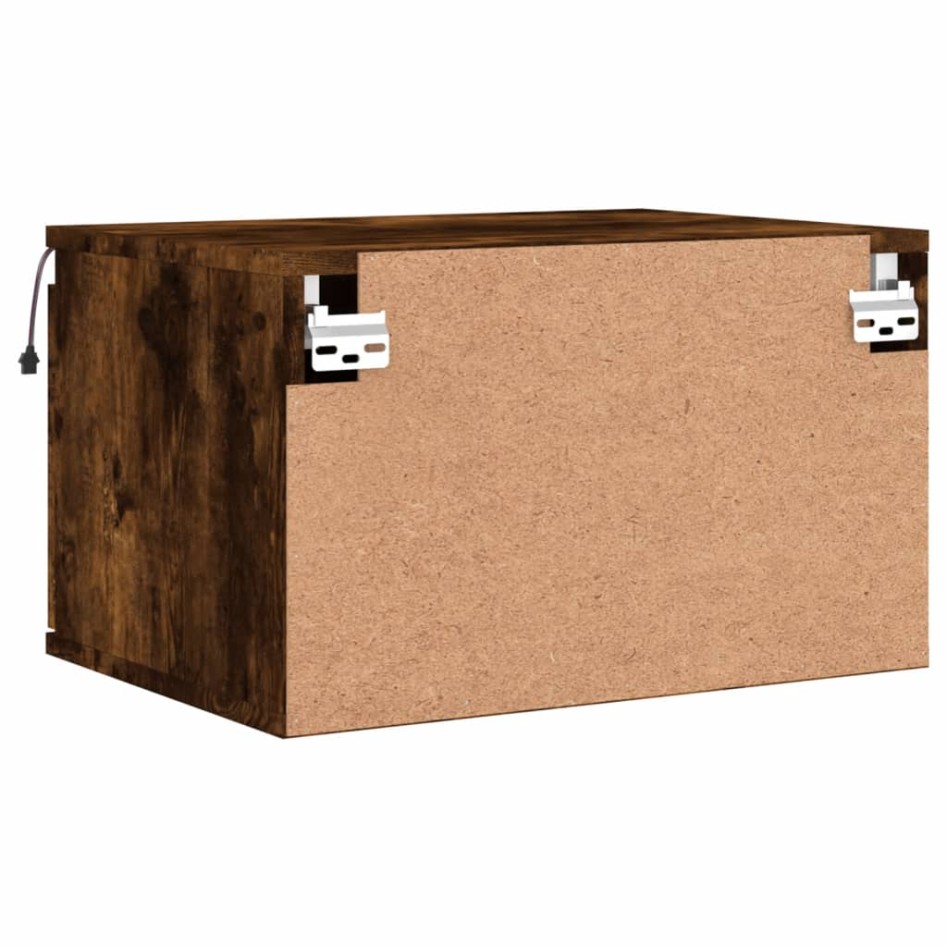 Mesitas de noche de pared con luces LED 2 uds roble