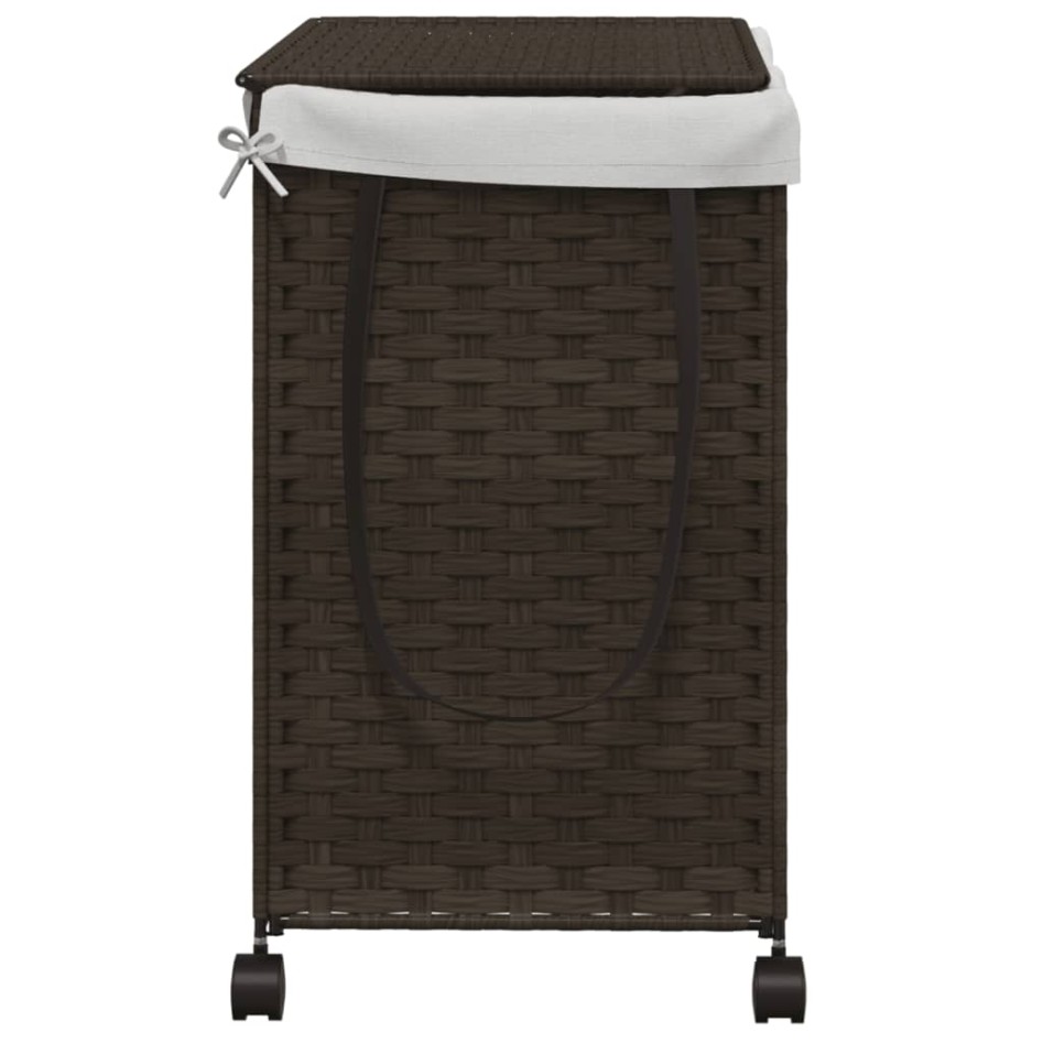 Cesto de ropa sucia con ruedas ratán marrón oscuro