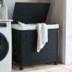 Cesto para ropa sucia con ruedas ratán negro 60x35x60,5 cm