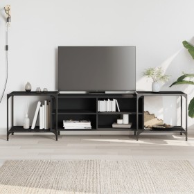 Mueble de TV madera de ingeniería negro 203x37x50