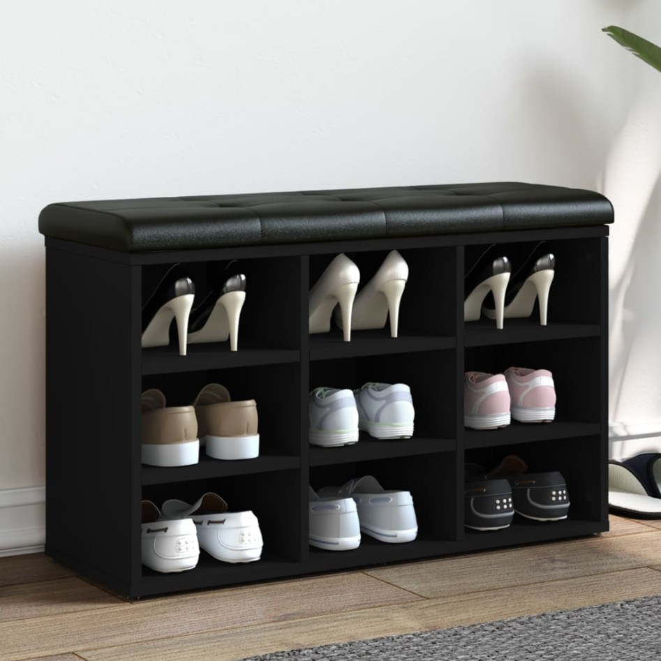 Banco zapatero madera de ingeniería negro 82x32x50