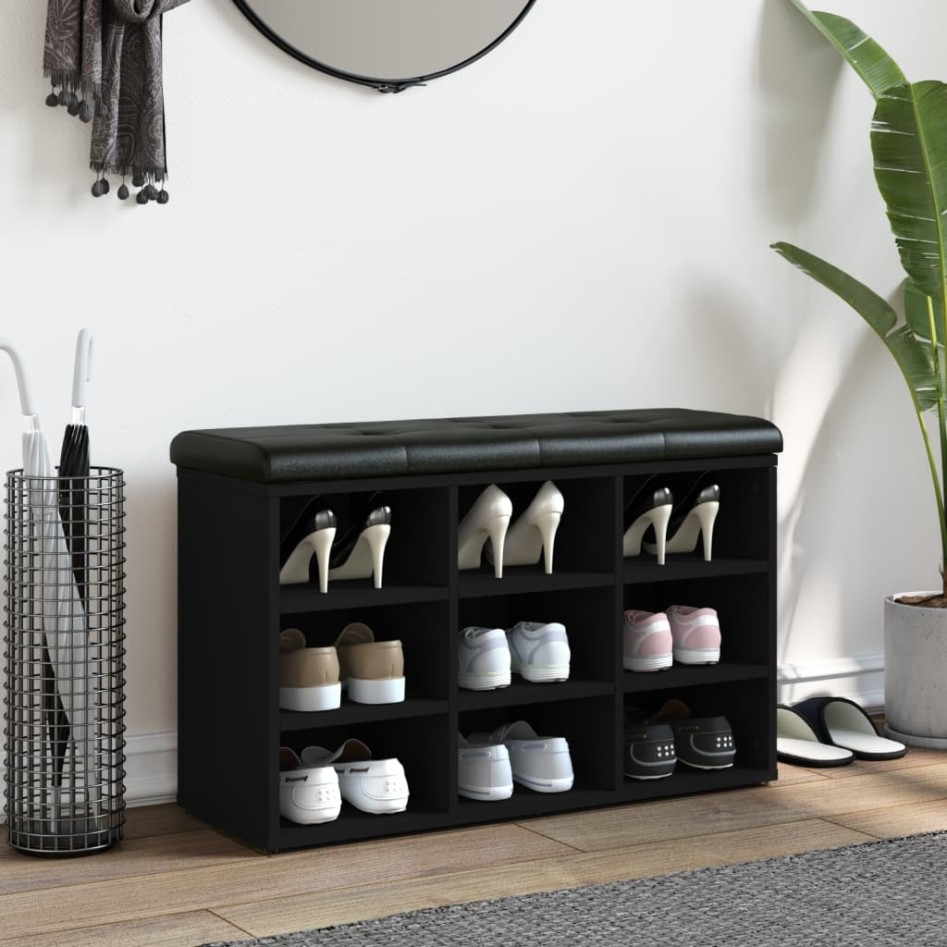 Banco zapatero madera de ingeniería negro 82x32x50