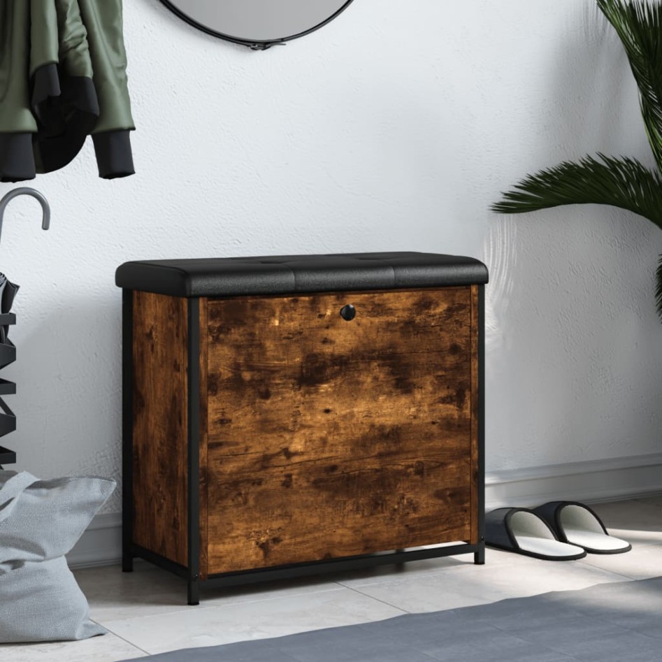 Banco zapatero con cajón abatible roble ahumado 62x32x56