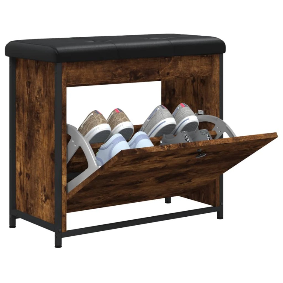 Banco zapatero con cajón abatible roble ahumado 62x32x56