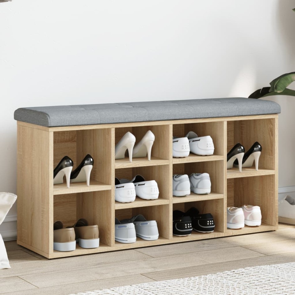 Banco zapatero madera de ingeniería roble Sonoma 102x32x50