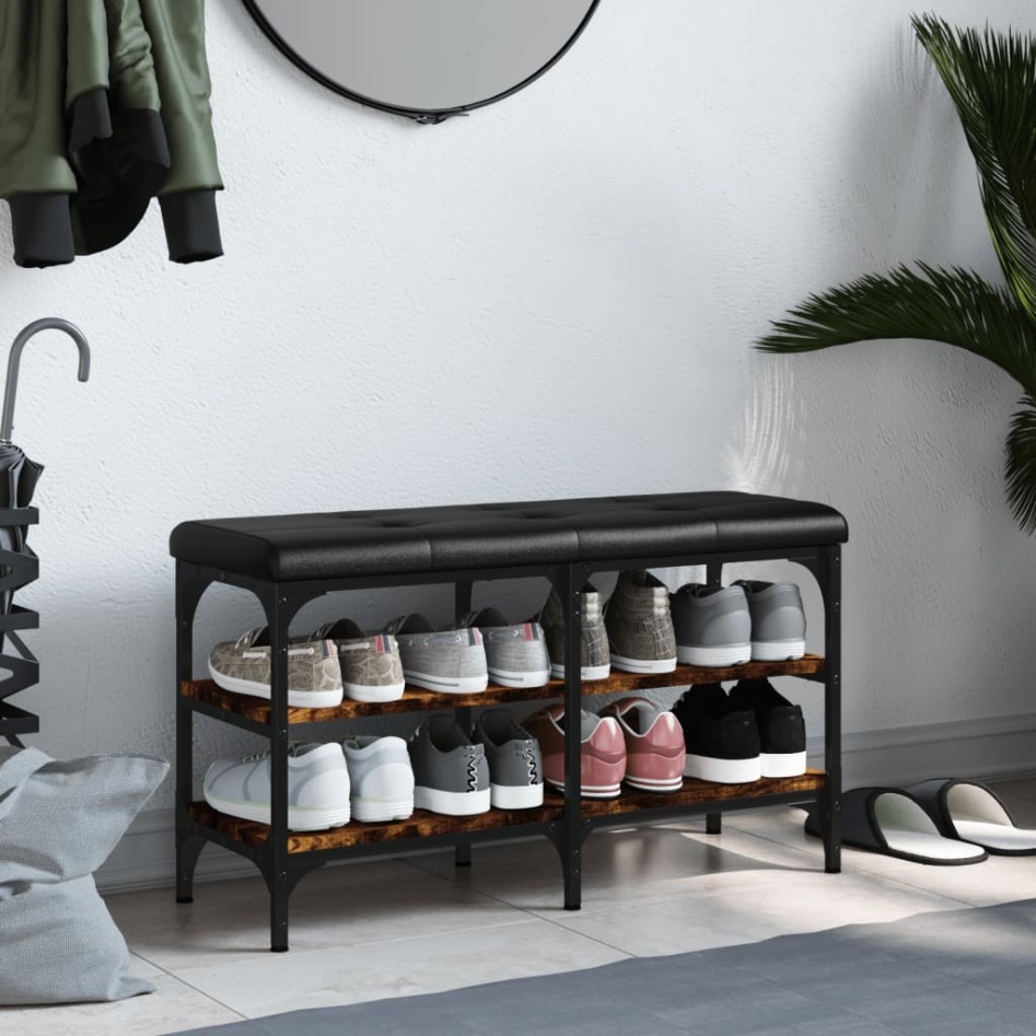 Banco zapatero madera de ingeniería roble ahumado 82x32x47