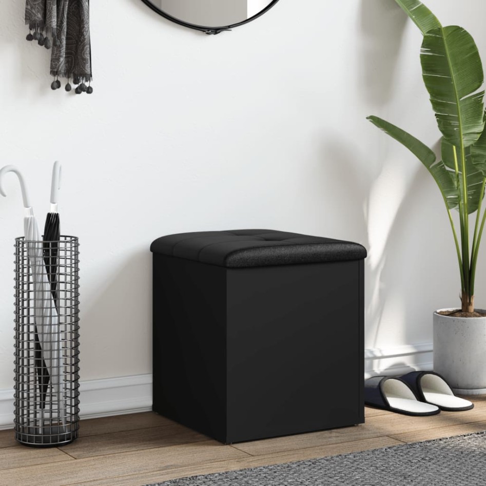 Banco con almacenaje madera de ingeniería negro 42x42x45