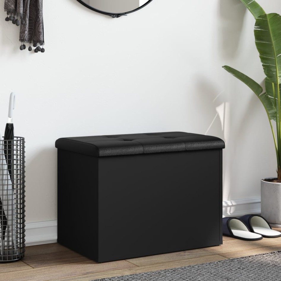 Banco con almacenaje madera de ingeniería negro 62x42x45