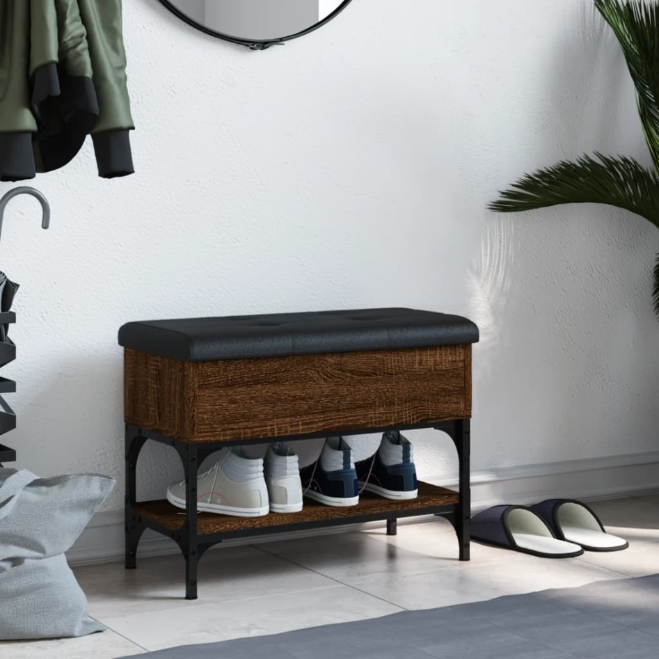 Banco zapatero madera de ingeniería marrón roble 62x32x45