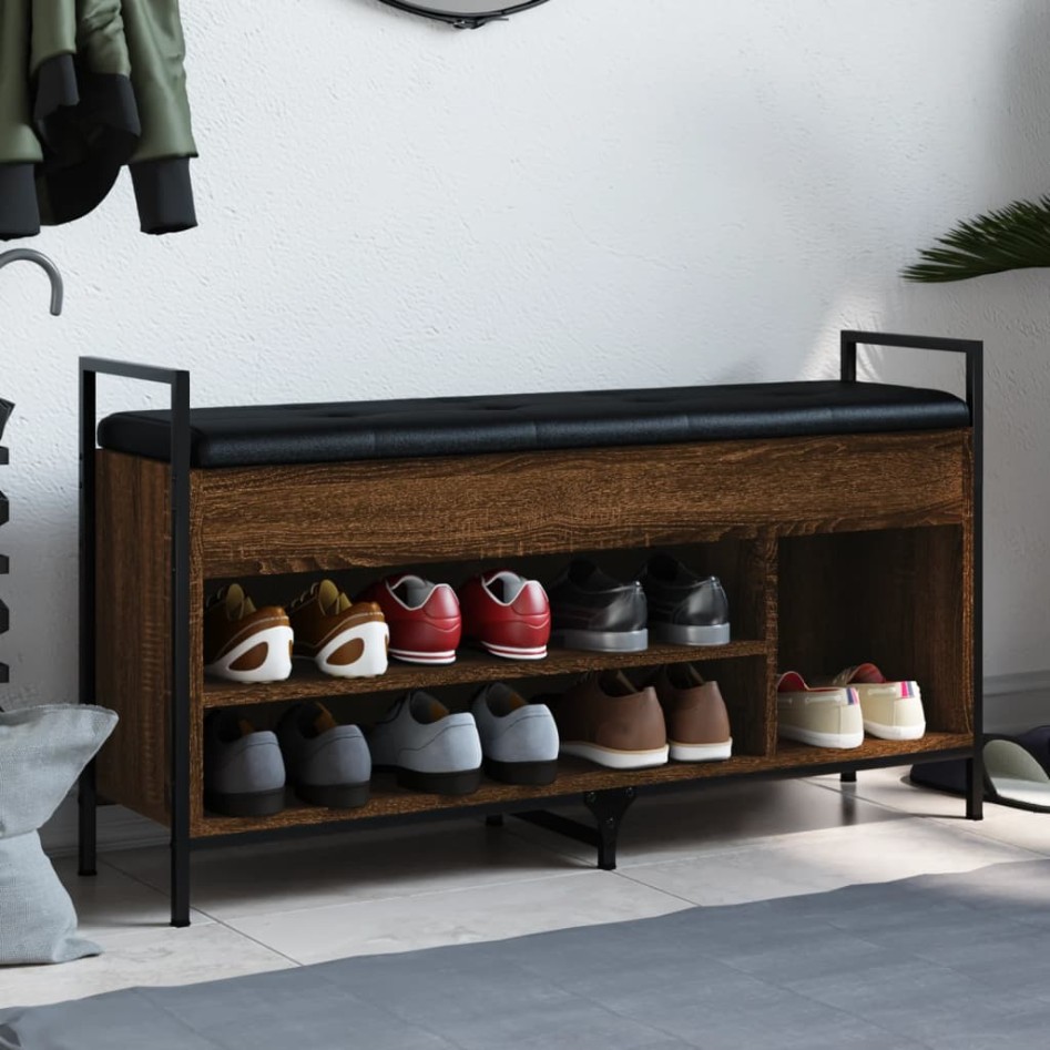 Banco zapatero madera ingeniería marrón roble 105,5x32x57,5