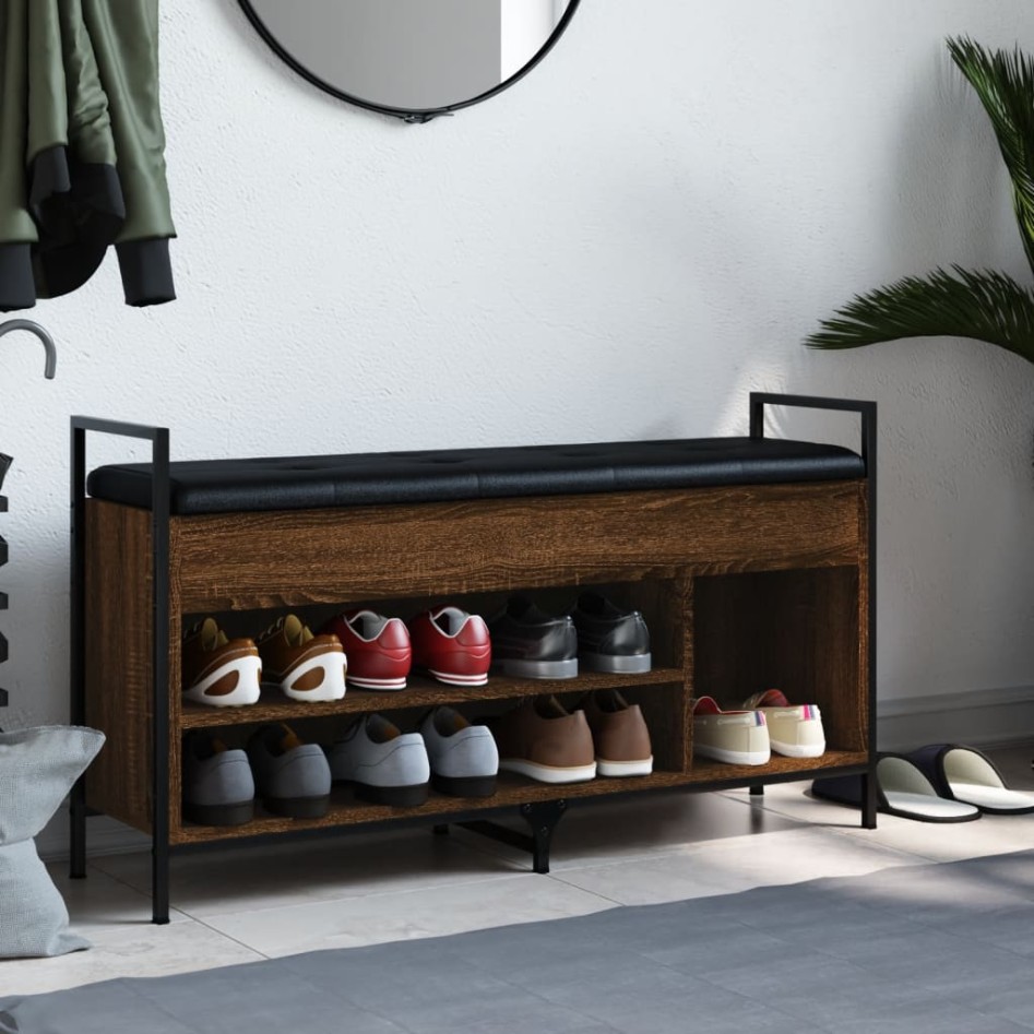 Banco zapatero madera ingeniería marrón roble 105,5x32x57,5