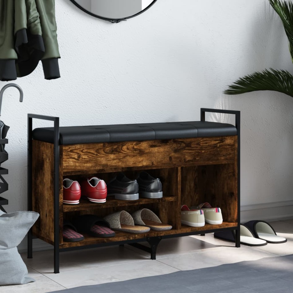 Banco zapatero madera ingeniería roble ahumado 85,5x32x57,5