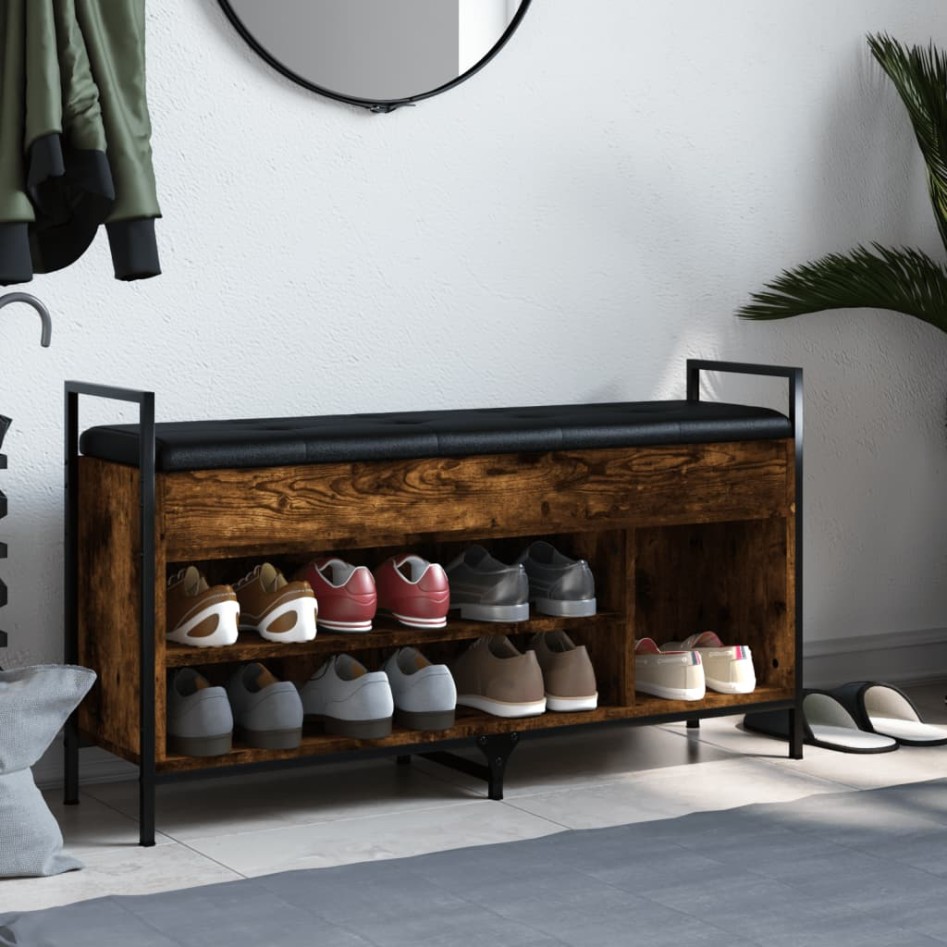Banco zapatero madera ingeniería roble ahumado 105,5x32x57,5