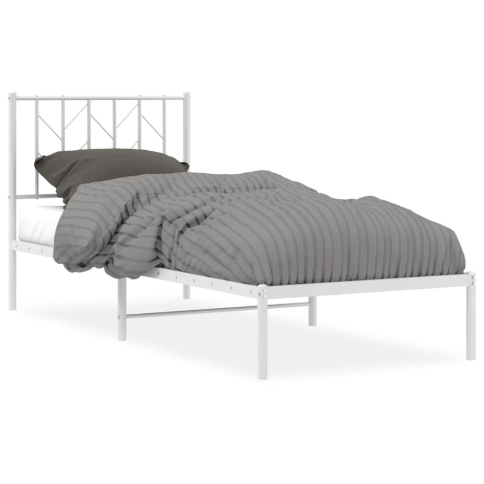Estructura cama sin colchón con cabecero metal blanco 80x200