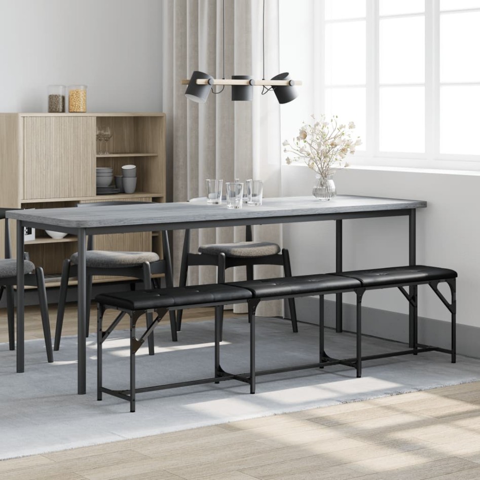 Banco de comedor acero y cuero sintético negro 186x32x45