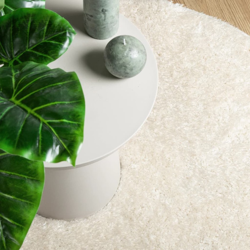 Alfombra pelo largo aspecto brillante ISTAN crema Ø 160