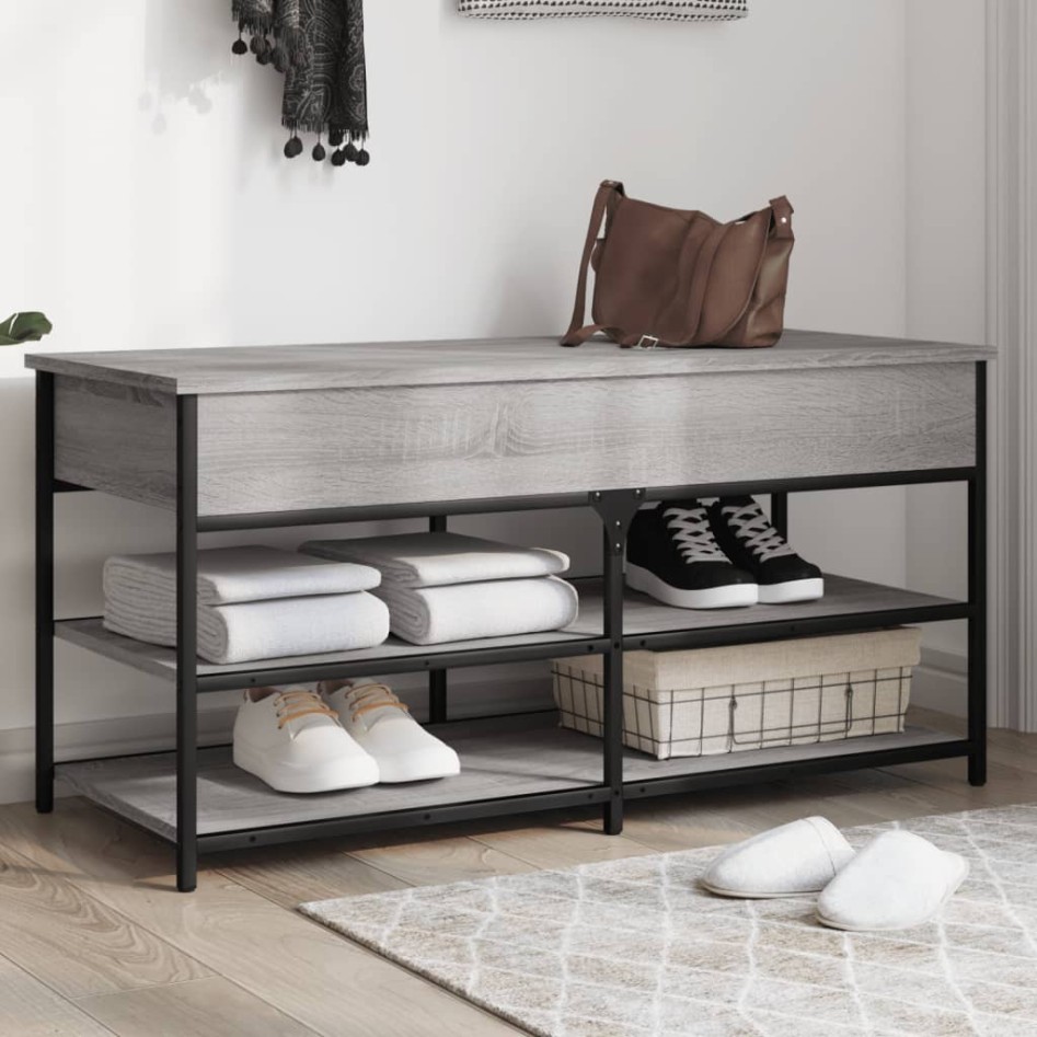 Banco zapatero madera de ingeniería gris Sonoma 100x42,5x50