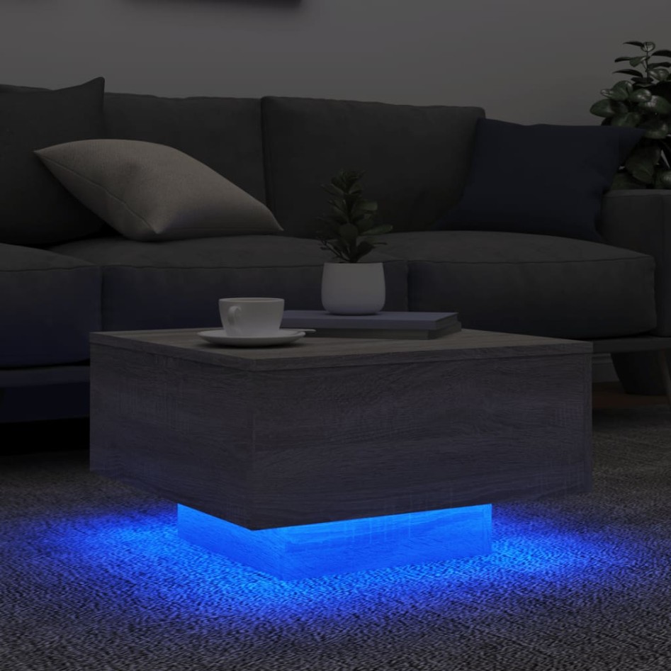 Mesa de centro con luces LED gris Sonoma 55x55x31
