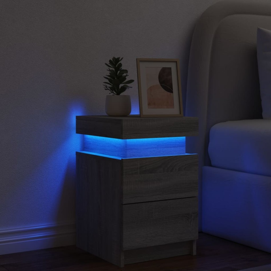 Mesita de noche con luces LED gris Sonoma 35x39x55