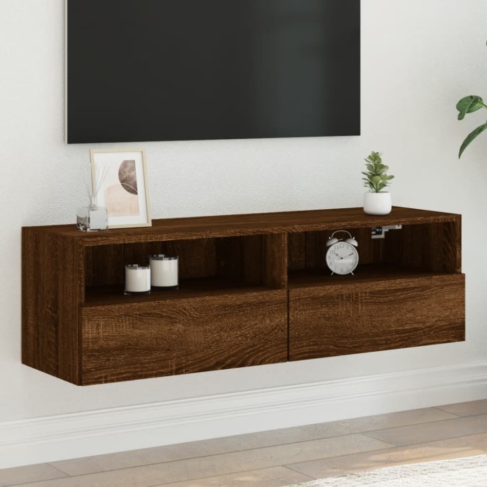 Mueble de pared TV madera ingeniería marrón roble 100x30x30