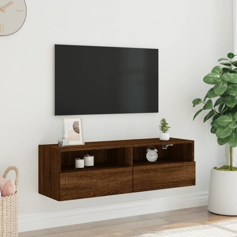 Mueble de pared TV madera ingeniería marrón roble 100x30x30