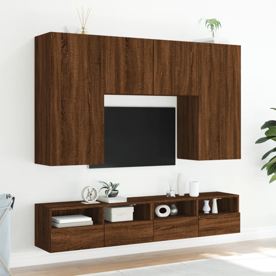 Mueble de pared TV madera ingeniería marrón roble 100x30x30