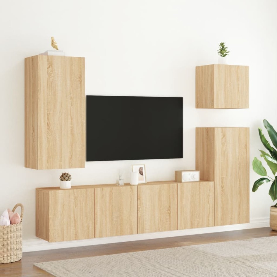 Mueble TV de pared madera ingeniería roble Sonoma 40,5x30x90
