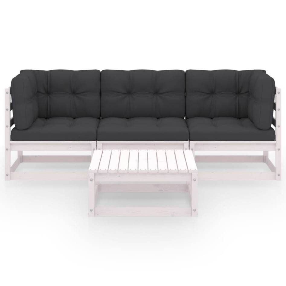 Muebles de jardín 4 piezas con cojines de madera de pino