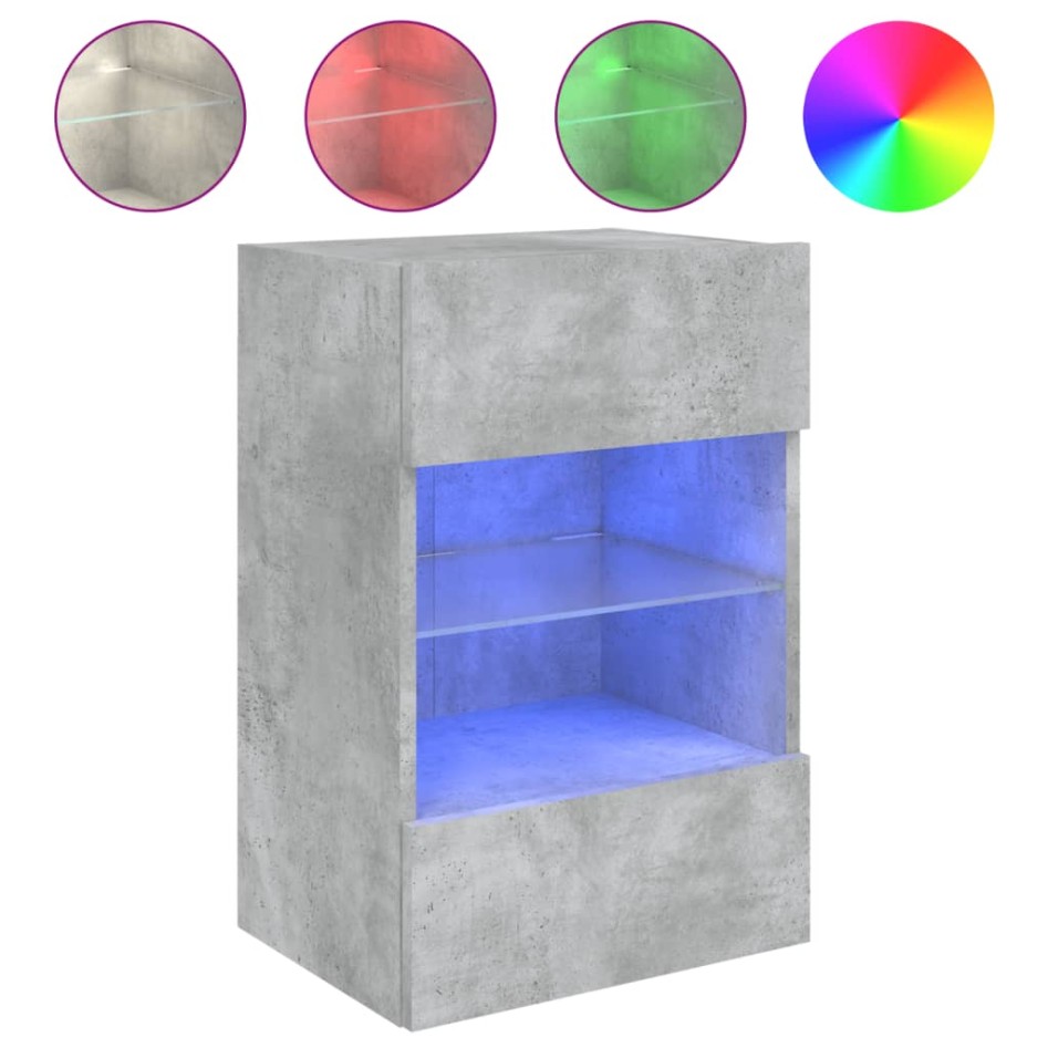 Mueble de TV de pared con luces LED gris hormigón 40x30x60,5