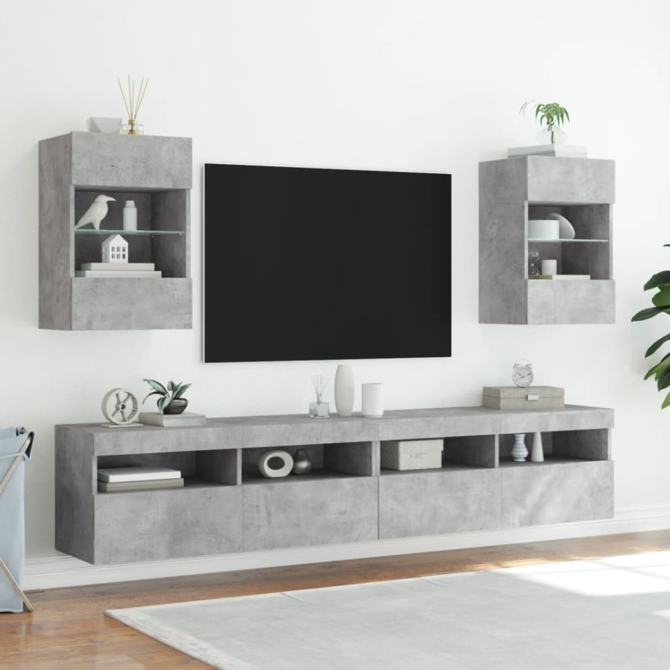 Mueble de TV de pared con luces LED gris hormigón 40x30x60,5