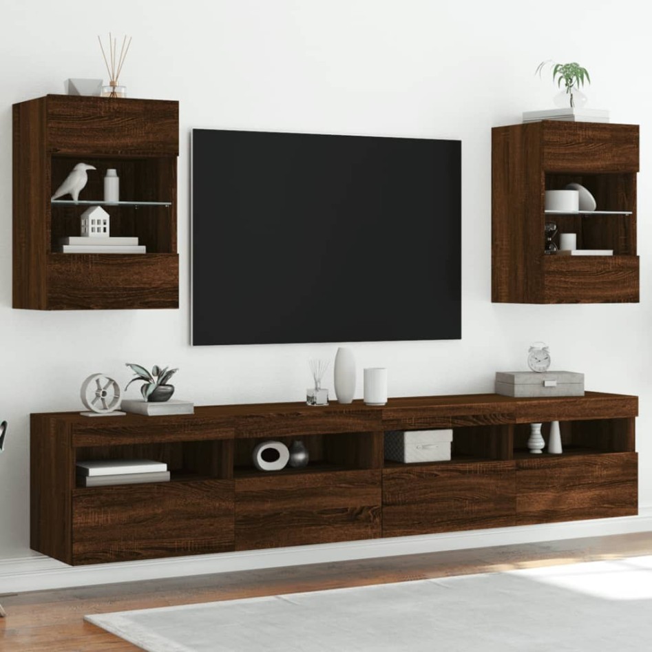 Mueble de TV de pared con luces LED roble marrón 40x30x60,5