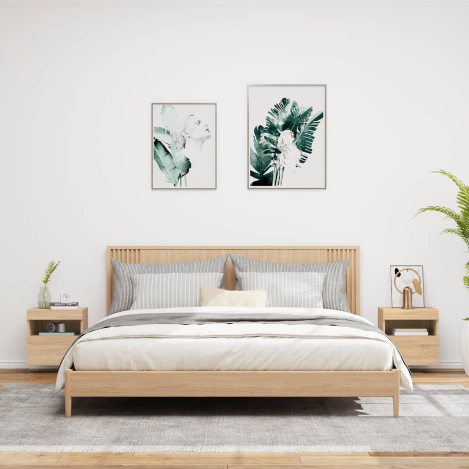 Muebles de TV de pared luces LED 2 uds roble Sonoma 40x30x40