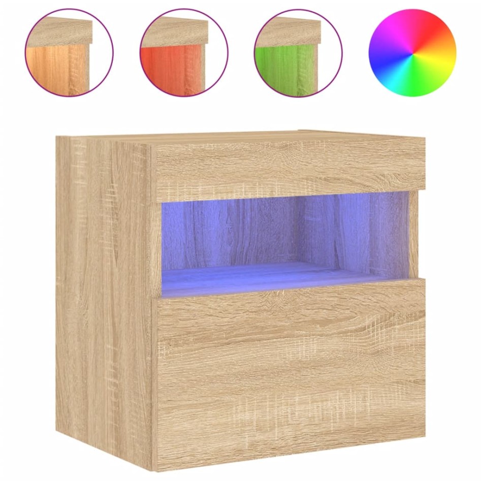 Muebles de TV de pared luces LED 2 uds roble Sonoma 40x30x40