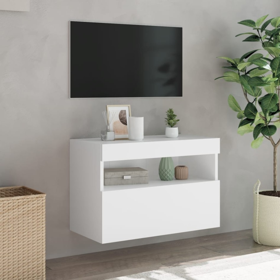 Mueble de TV de pared con luces LED blanco 60x30x40