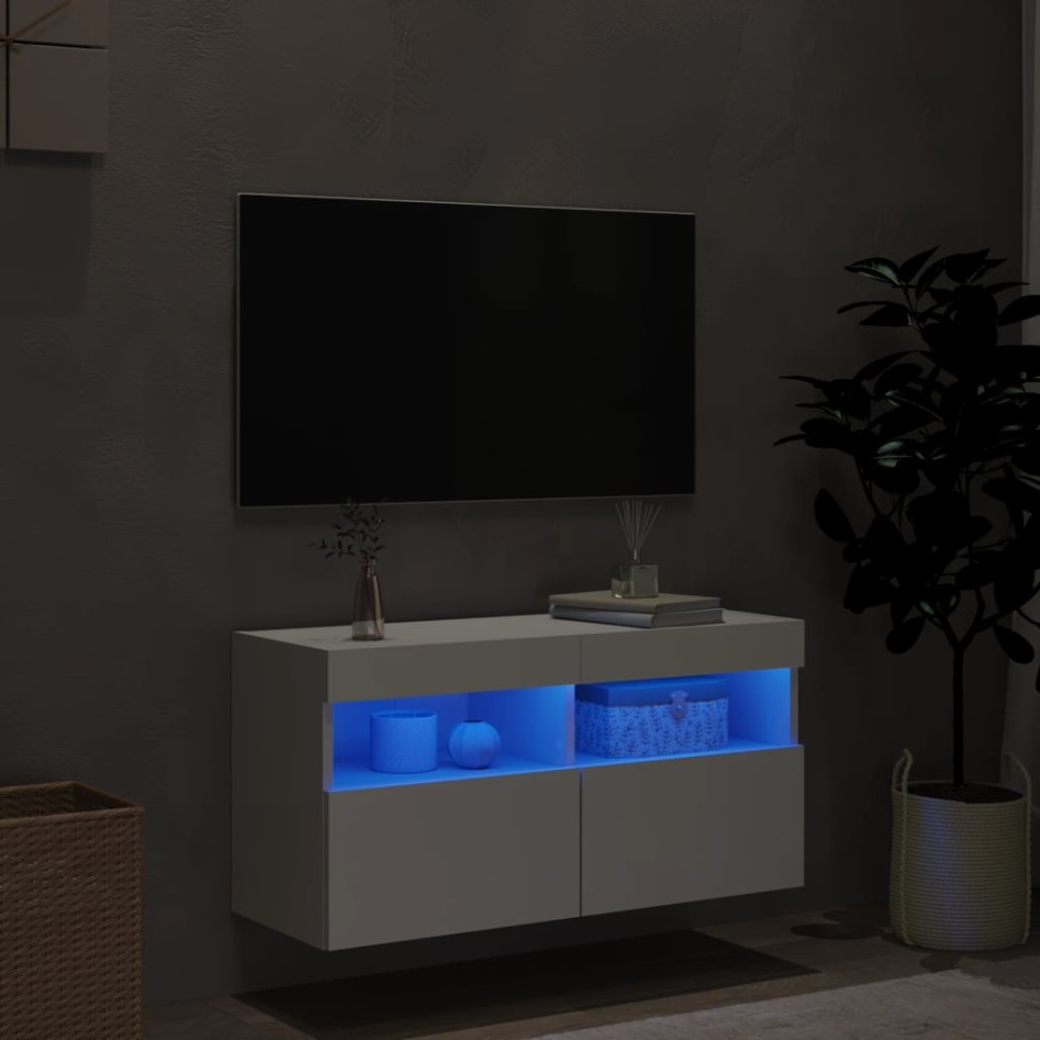 Mueble de TV de pared con luces LED blanco 80x30x40