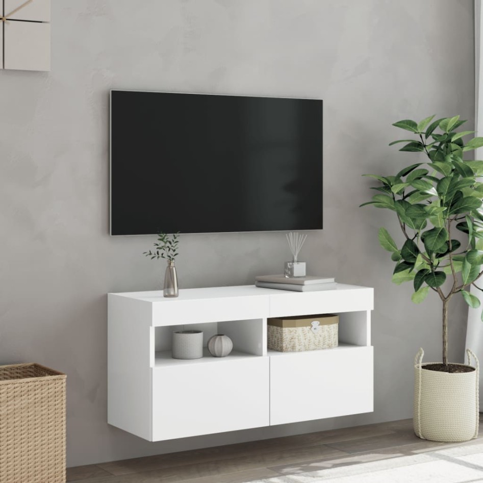 Mueble de TV de pared con luces LED blanco 80x30x40