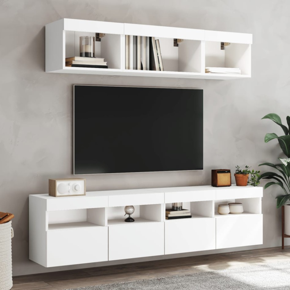 Mueble de TV de pared con luces LED blanco 80x30x40