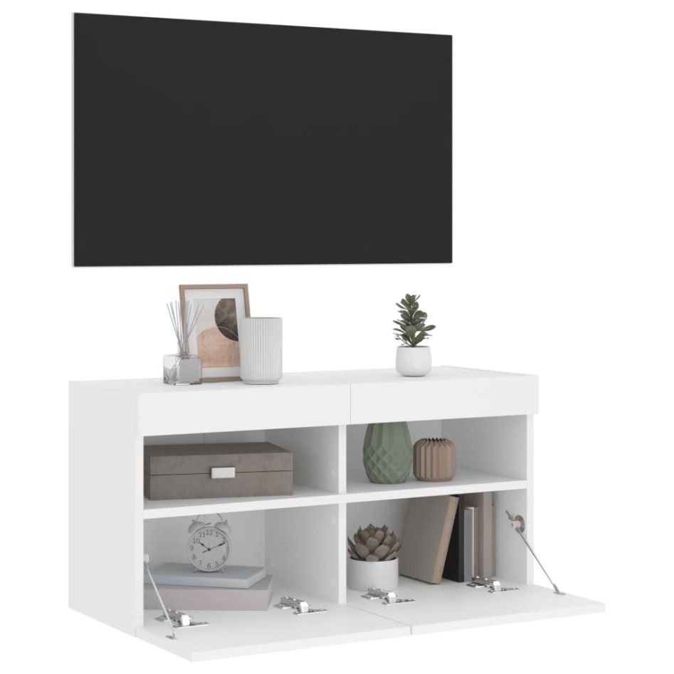Mueble de TV de pared con luces LED blanco 80x30x40