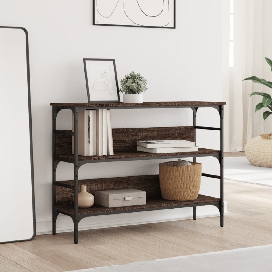 Mesa consola madera de ingeniería marrón roble 100x32x75