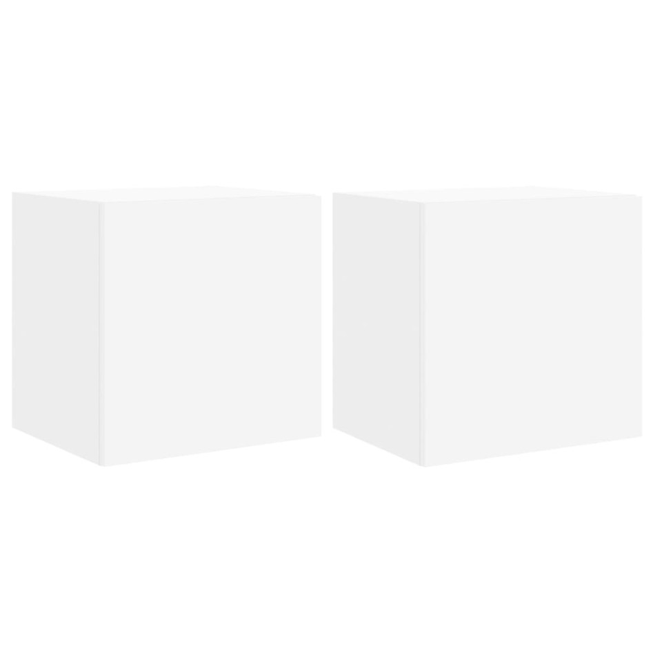 Muebles de TV de pared con luces LED 2 uds blanco 40,5x35x40