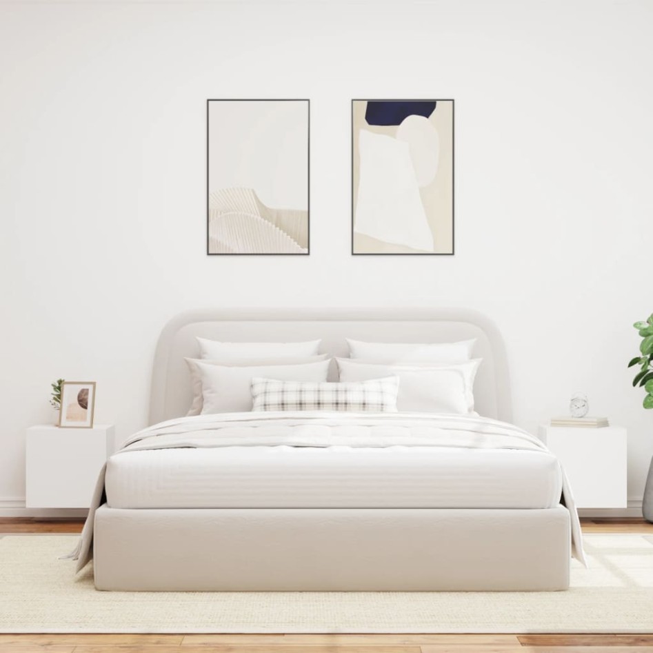 Muebles de TV de pared con luces LED 2 uds blanco 40,5x35x40