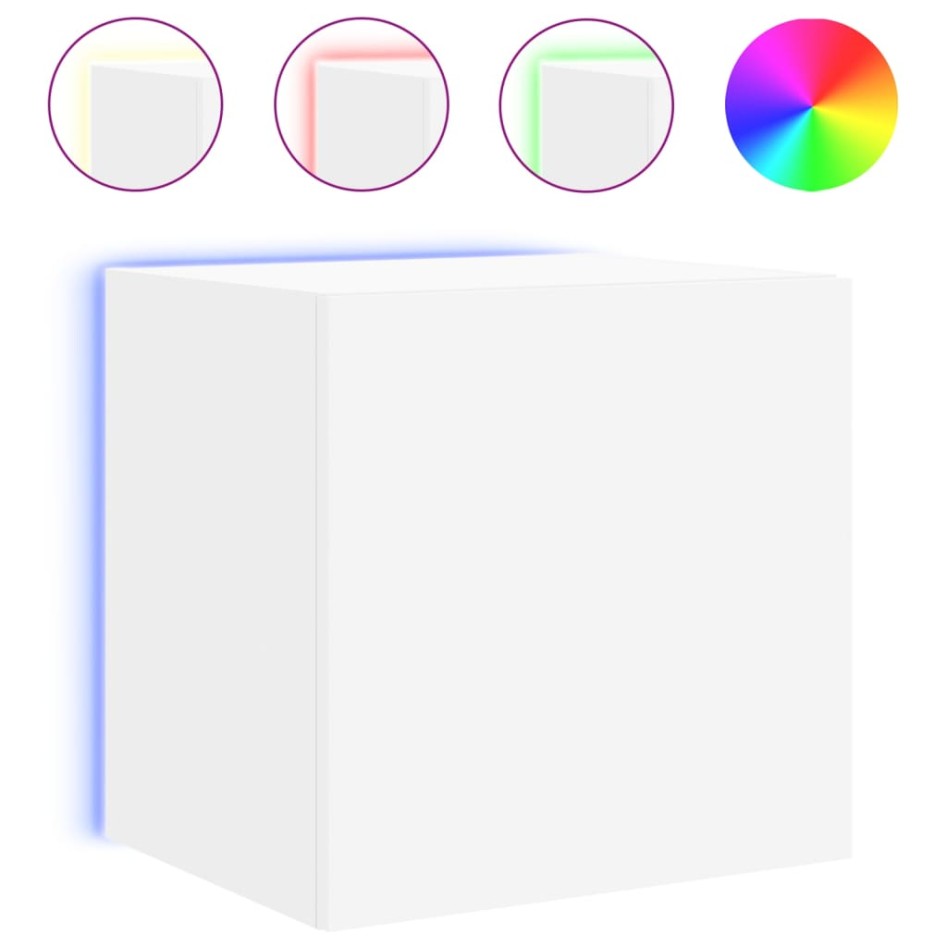 Muebles de TV de pared con luces LED 2 uds blanco 40,5x35x40