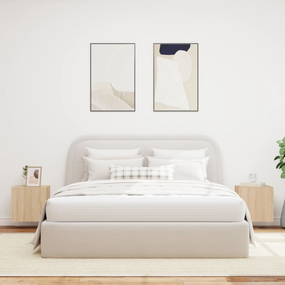 Muebles de TV pared luces LED 2 uds roble Sonoma 40,5x35x40