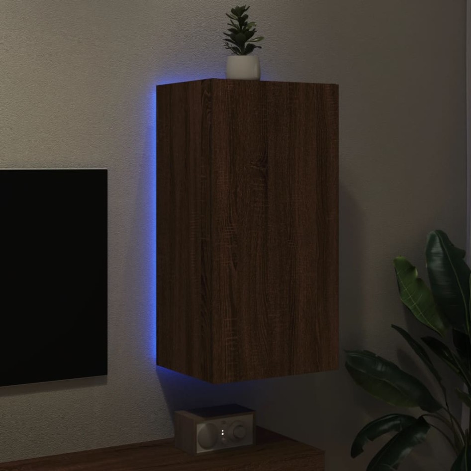 Mueble de TV de pared con luces LED marrón roble 40,5x35x80