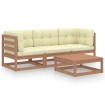 Muebles de jardín 4 piezas con cojines de madera de pino maciza