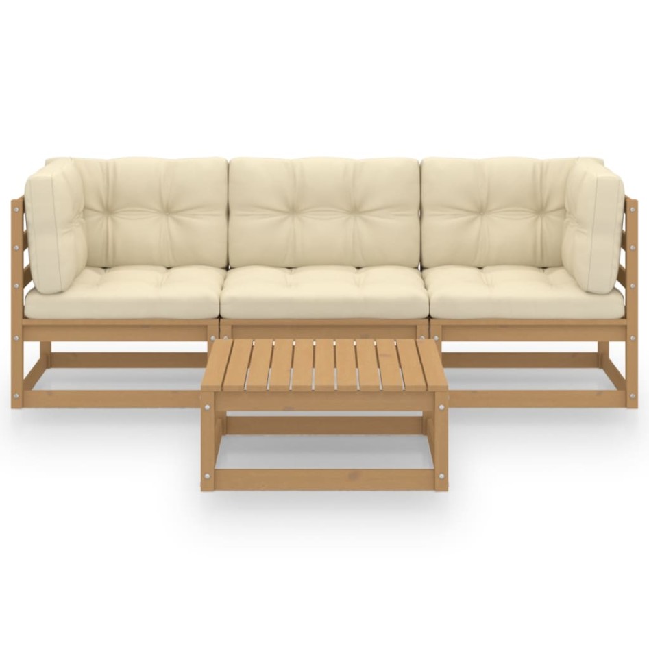 Muebles de jardín 4 piezas con cojines de madera de pino