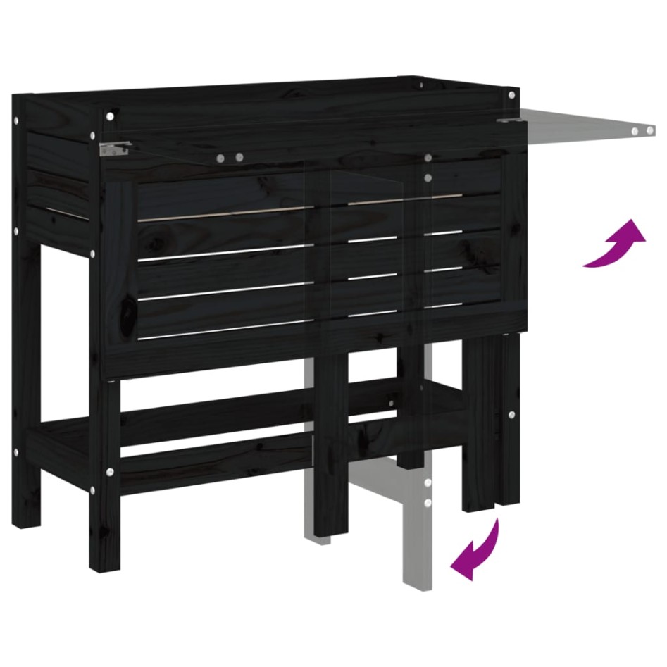 Jardinera con tapa plegable madera maciza de pino